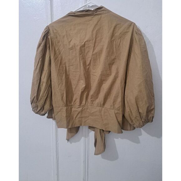 Violeta Mng Womens 1xl Baloon Sleeve Tie Front Duster Top Tan - Picture 4 of 9